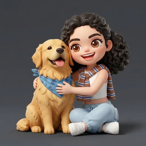 A chibi figure of one person and one pet, made from a photo