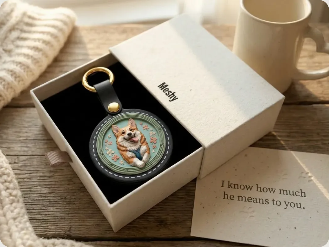 A pet keychain held in one hand