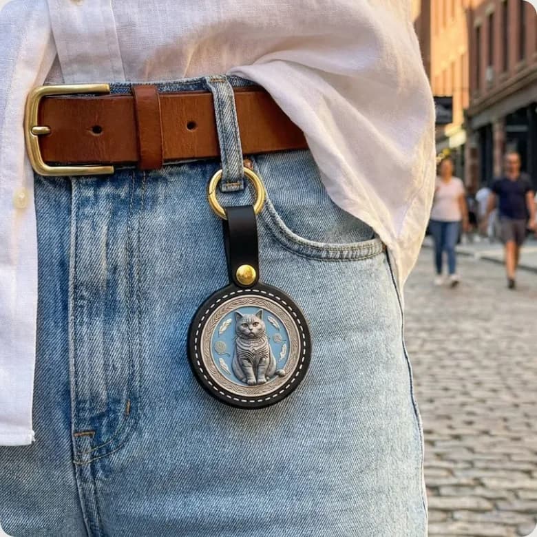 A pet keychain hanging from a set of keys